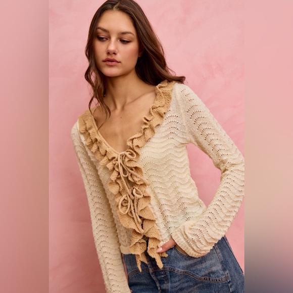 SO ME Pointelle Texture Lightweight Sweater Cardigan - Picture 8 of 12